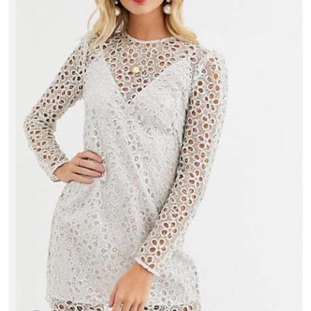 Stevie May Conor LS Woman’s Small Silver Mini Dress Floral Sequin Evening Dress
